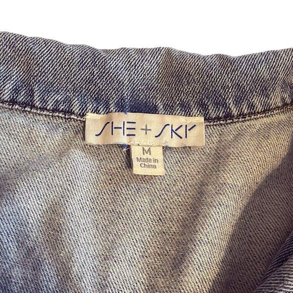 SHE + SKY Denim Jeans Belted Jumpsuit Size M - Picture 3 of 7